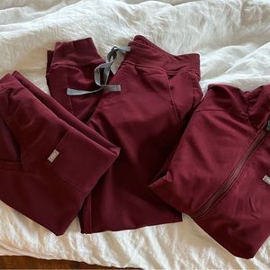 Burgundy figs scrubs, set with jacket